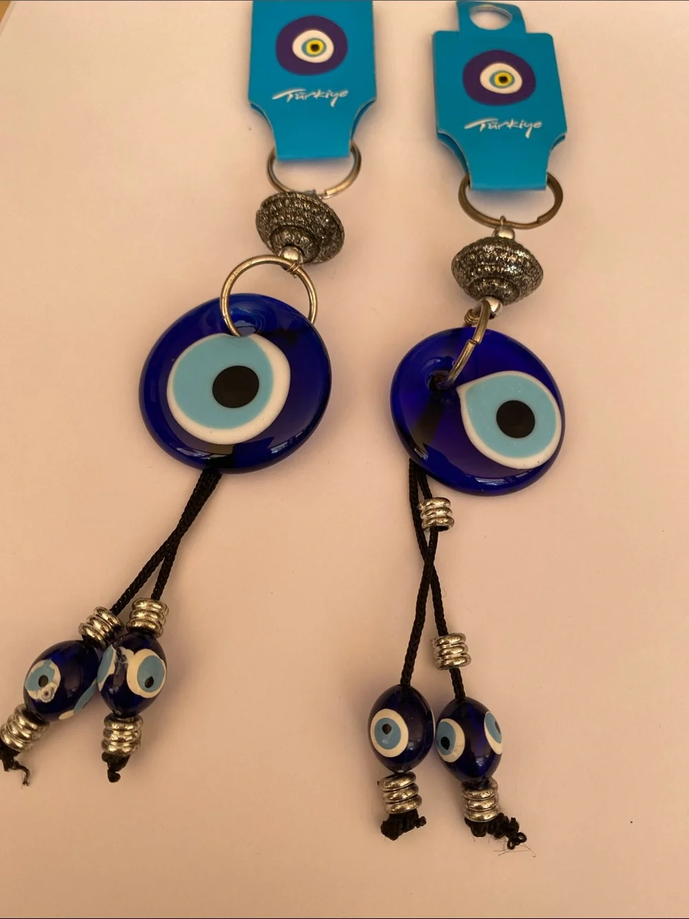 Blue Evil Eye 🧿 glass Hanging Charm Keychain Blue set of 2